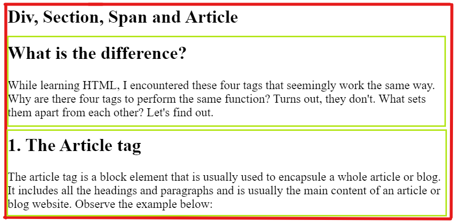 A live preview of the section tag